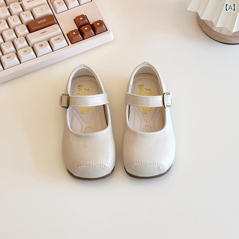 Formal Shoes - 子供靴 女の子 フォーマル スクエアトゥ フラット バレエ パンプス レトロ ヴィンテージ風 韓国スタイル 合成革 アイボリー ブラウン 面ファスナー 滑り止め 軽量 履きやすい 通園 通学 お出かけ 春秋