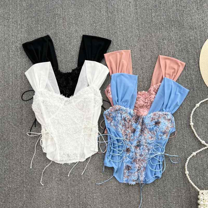 キャミソール レディース タンクトップ チューブトップ ベアトップ クロップド丈 トップス セクシー 甘辛 タイト スリムフィット レースアップ シェニール素材 伸縮性 無地 通勤 春夏 ブラック ホワイト ブルー