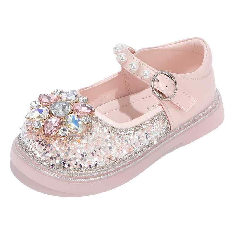 Formal Shoes - フラットシューズ 女の子 子供 キッズ パンプス プリンセス フォーマル靴 秋冬 スパンコール ラインストーン キラキラ ピンク オフホワイト 発表会 結婚式 通園 面ファスナー ソフトソール 軽量 かわいい ガールズ