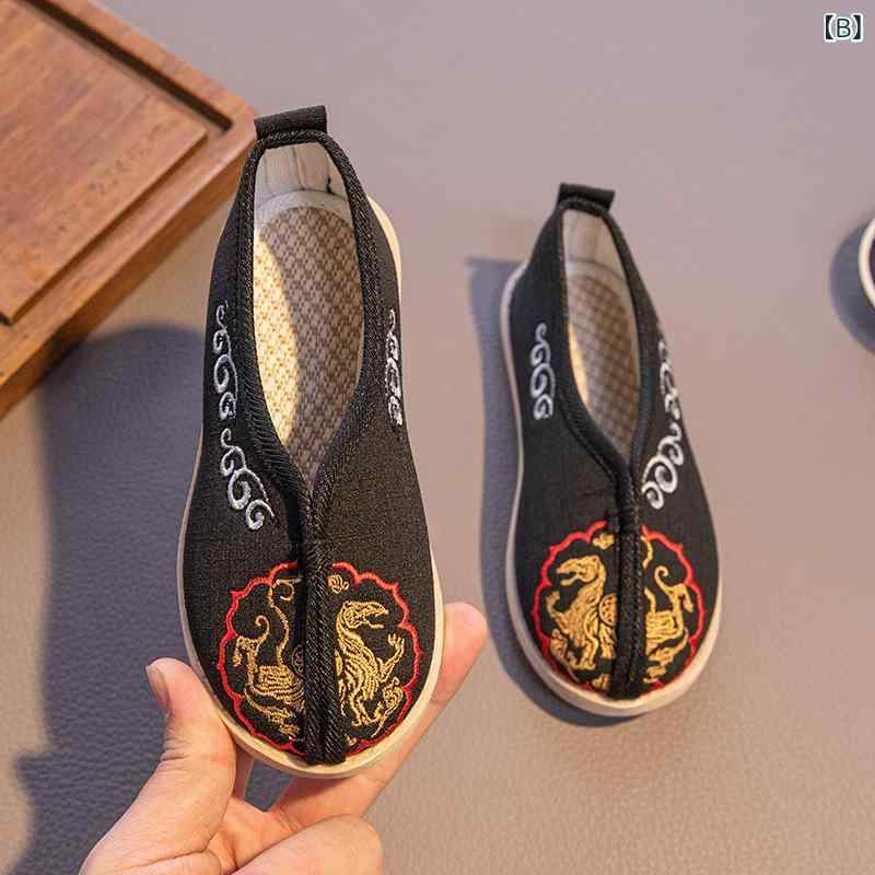 布靴 男の子 漢服 シューズ 民族風 チャイナ 刺繍 キッズ レトロ 伝統的 ハンドメ...