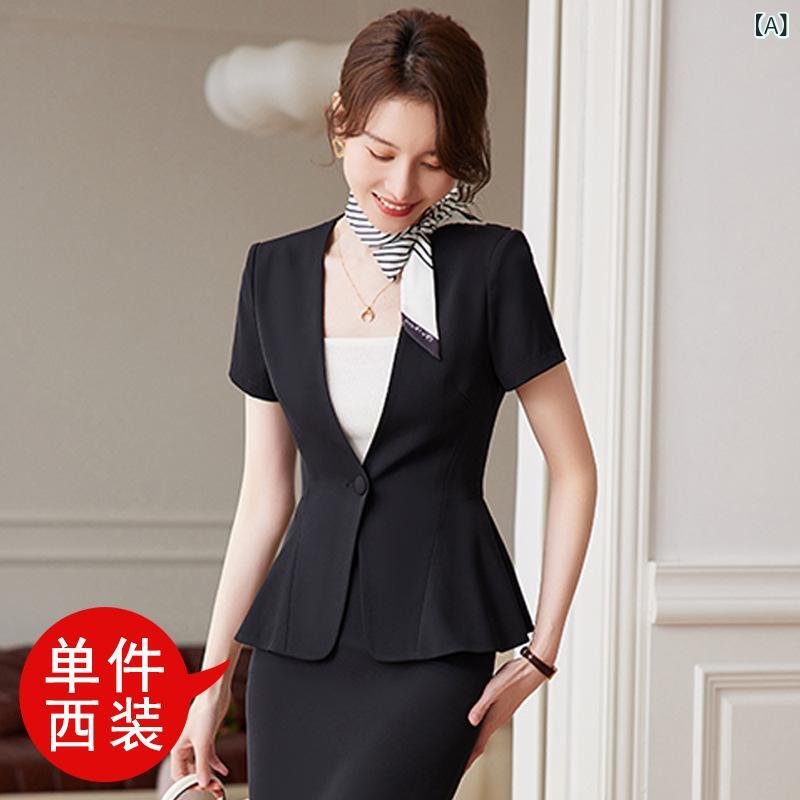 Other - スーツ レディース セットアップ 春夏 半袖 ジャケット スカート パンツ ホテル 受付 美容院 制服 ビジネス フォーマル 大きいサイズ ビスコース ブラック ネイビー ホワイト エレガント きれいめ