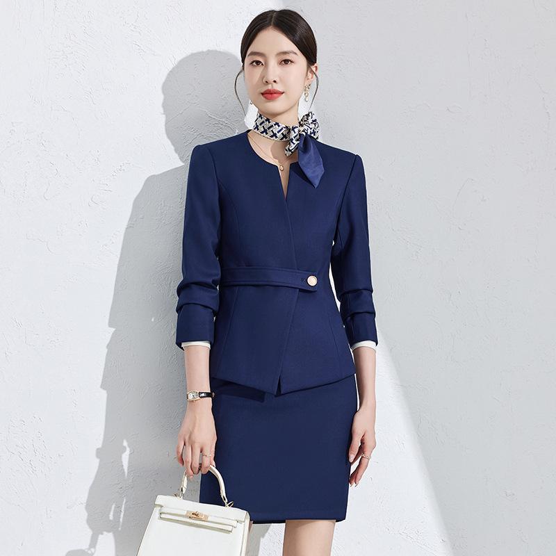 Pants Suit - スーツ レディース セットアップ ジャケット ロングパンツ スカート 事務服 通勤 オフィス ビジネス 上品 伸縮性 ストレッチ素材 長袖 ブルー グレー ブラック 秋冬