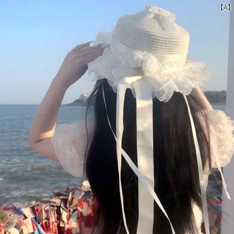 麦わら帽子 レディース ロリータ ガーリー カメリア 山茶花 エレガント つば広 日...