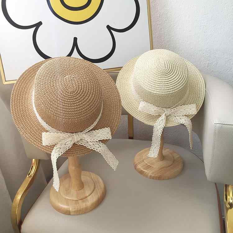麦わら帽子 女の子 キッズ ストローハット 春夏 紫外線対策 つば広 通気性 uvカット 日除け 海 ビーチ 遠足 リボン レース 蝶結び かわいい ベージュ カーキ 軽量
