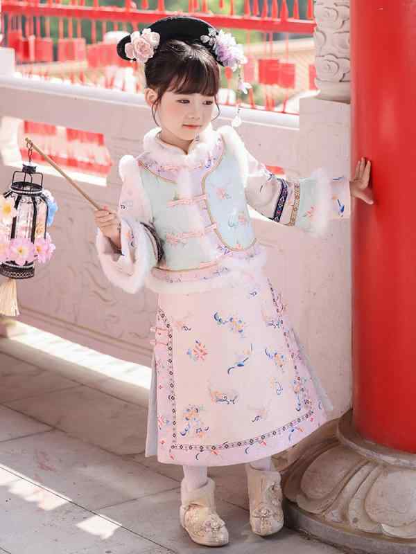 樂天商城 - チャイナドレス 女の子 キッズ 子供服 秋冬 厚手 中華風 漢服 古風 スカート セットアップ かわいい プリンセス お正月 お祝い 行事 伝統衣装 ピンク レッド 100-150cm ポリエステル 柔らかい 華やか 長袖