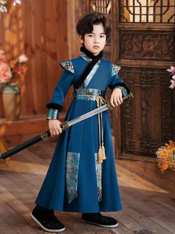 唐装 男の子 漢服 中国風 秋冬 伝統衣装 子供服 衣装 新年 お正月 記念撮影 兄弟 リンクコーデ ポリエステル 柔らかい 柄 配色 かわいい おしゃれ 赤 青