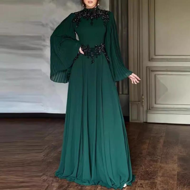樂天商城 - ドレス レディース ロング丈 長袖 レース 花柄 結婚式 パーティー 披露宴 舞台衣装 エレガント ブラック グリーン