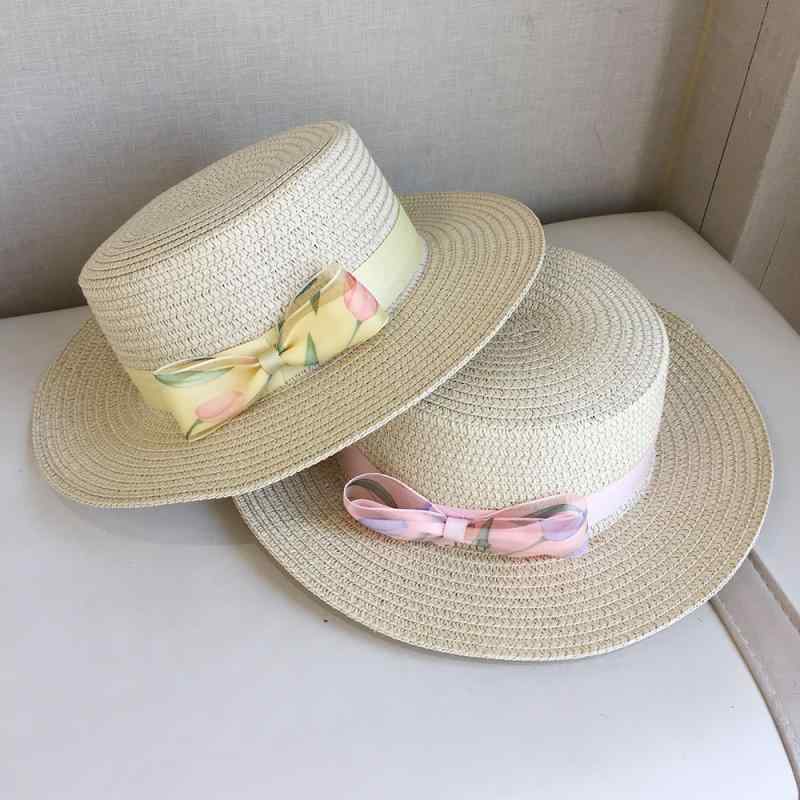 Hat - 麦わら帽子 女の子 キッズ ストローハット チューリップハット 子供用 つば広 日よけ 遮光 UVカット 紫外線対策 夏 4-6歳 ビーチ 海 お出かけ かわいい ベージュ カーキ ピンク 通気性 軽い バケットハット