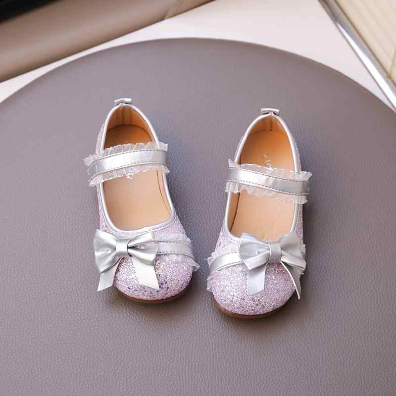 Formal Shoes - パンプス 女の子 キッズ リボン 柔らかい ソフトソール フラットシューズ プリンセス 合成革 フェイクレザー エレガント かわいい 履きやすい ゴムストラップ 発表会 結婚式 通学 ネオンカラー ピンク パープル ホワイト 春夏