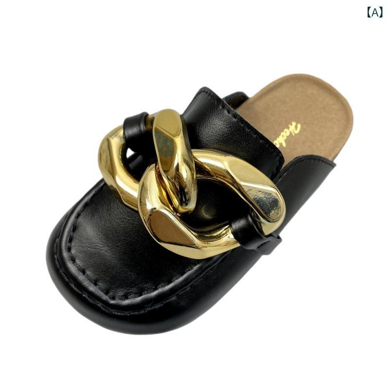 Sandals, Mules - サンダル 女の子 サボ クロッグ ミュール 子供 牛革 レザー 柔らかい クッション底 滑り止め 通気性 耐摩耗性 ヴィンテージ風 コルク カジュアル おしゃれ かわいい 普段使い ブラック アイボリー 春夏