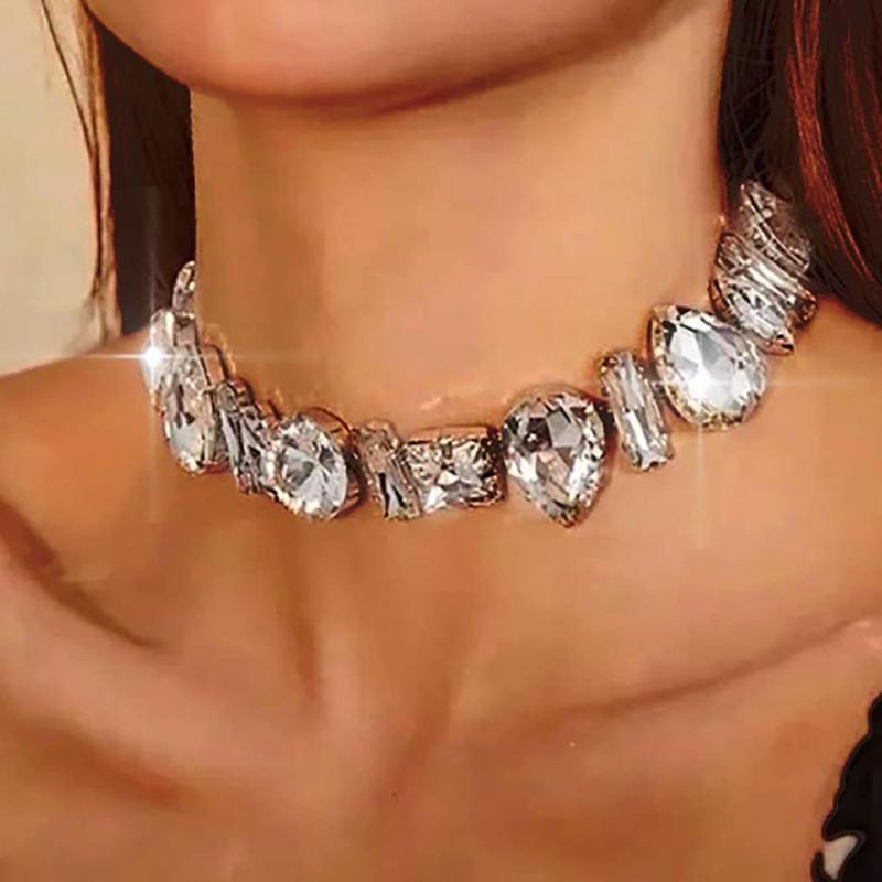 Rhinestone - ネックレス レディース ハート型 ティアドロップ チョーカー ラインストーン ブライダル ウェディング 結婚式 二次会 パーティー ヴィンテージ風 個性的 アクセサリー 電気メッキ加工 キラキラ 春夏 マルチカラー 透明