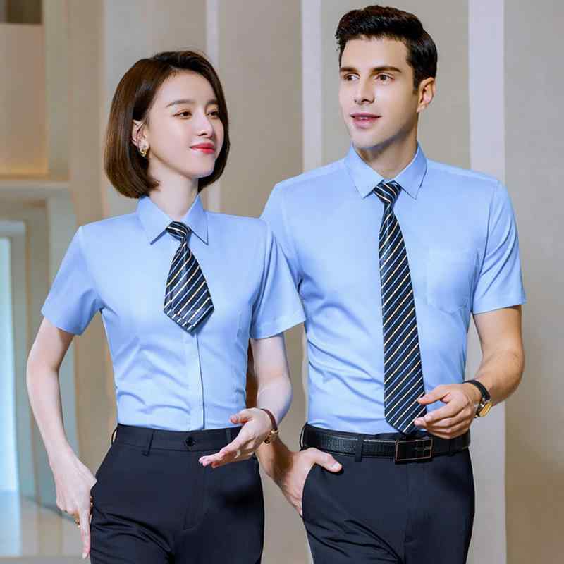 Other - シャツ セットアップ メンズ レディース 春秋 ビジネス オフィス 通勤 事務服 仕事着 ストレッチ 伸縮性 スリム 竹繊維 刺繍 清潔感 上下セット ブラウス トップス ボトムス パンツ スカート ボタン ホワイト ライトブルー グレー