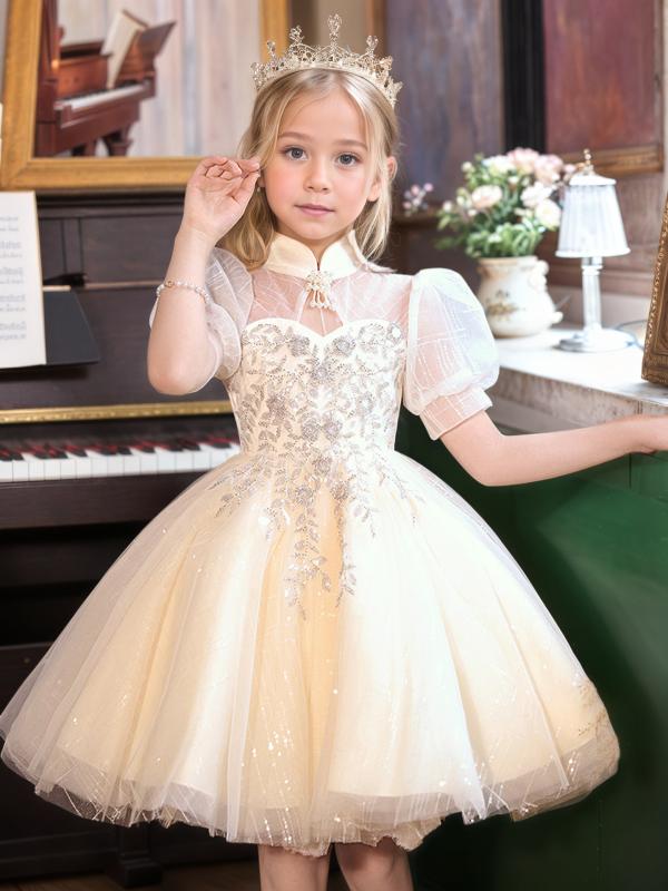 乐天商城 - ドレス 女の子 ワンピース 子供服 ジュニア ピアノ 発表会 結婚式 誕生日 フラワーガール プリンセス チュールドレス 春夏 フォーマル 上品 エレガント ノースリーブ ホワイト シャンパン 110-160cm