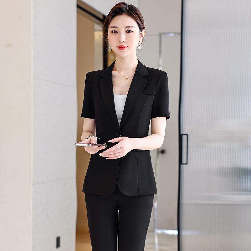 其它 - スーツ レディース セットアップ 上下 半袖 ジャケット パンツ スカート 春夏 事務服 面接 就活 ビジネス リクルート フォーマル ブラック ブルー ポリエステル ストレッチ 洗える 薄手 涼しい クールビズ 大きいサイズ