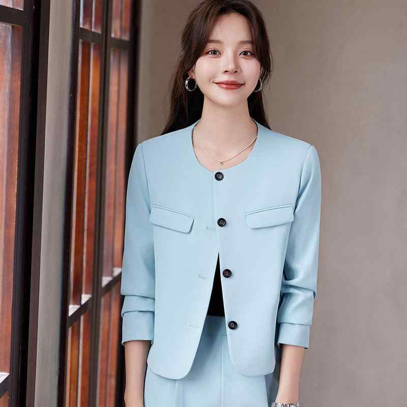 セットアップ レディース パンツスーツ ビジネス 事務服 上下セット 通勤服 オフィス テーラードジャケット 長ズボン 長袖 2点セット ゆったり シンプル 上品 カジュアル フォーマル 仕事着 春秋 無地 ライトブルー ブラック オフホワイト