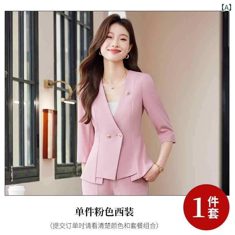 セットアップ レディース スーツ 事務服 ホテル 美容師 ワークウェア 春夏 半袖 ロングスリーブ ジャケット スカート パンツ ビジネス オフィス 通勤 洗える 大きいサイズ ポリエステル ピンク ライトブルー ネイビー