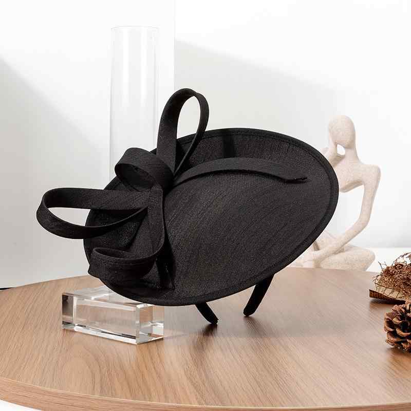 ハット レディース 春夏 礼装帽子 リボン 蝶結び 英国風 ヴィンテージ風 上品 エレガント ヘアアクセサリー カチューシャ 日除け 紫外線対策 ショートブリム ポリエステル 赤 青 紫 パーティー 結婚式 披露宴