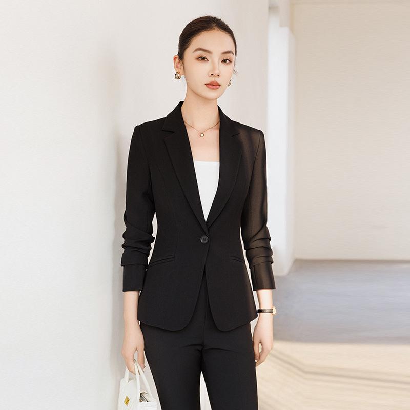 Suits For Job Interviews - ジャケット レディース テーラードジャケット スーツ ブレザー 春秋 セットアップ 長袖 スリム ショート丈 カジュアル フォーマル オフィス 通勤 冠婚葬祭 上品 きれいめ エレガント 無地 ネイビー ブラック 山羊革 ポリエステル アウター
