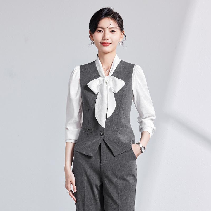 Suits For Job Interviews - スーツ レディース セットアップ 3点 ベスト ジレ スカート ブラウス シャツ 通勤 オフィス ビジネス フォーマル 着痩せ 細見え 脚長効果 ストレートパンツ 秋冬 ポリエステル ネイビー ブラック グレー