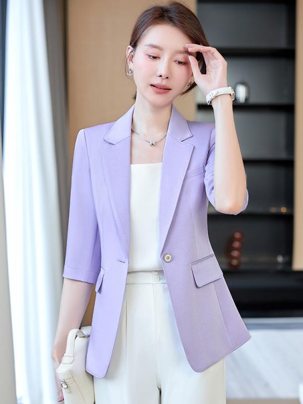 乐天商城 - セットアップ レディース 春夏 テーラードジャケット ワイドパンツ スーツ 通勤 ビジネス フォーマル 上品 きれいめ 五分袖 ストレッチ 涼しい 小柄 体型カバー 大きいサイズ パープル ピンク シャンパン