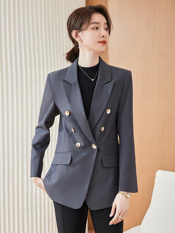 Other Jackets Jumpers - テーラードジャケット レディース 羽織り ライトアウター スリム 細身 長袖 ダブル ボタン オフィス 通勤 フォーマル 上品 きれいめ 無地 秋冬 ブラック グレー コーヒー ポリエステル レーヨン エレガント