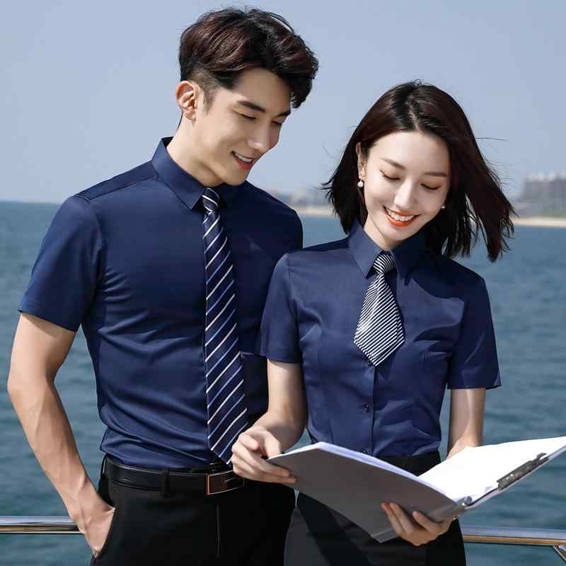 乐天商城 - シャツ レディース メンズ 半袖 春夏 ストレッチ 事務服 オフィス 通勤 ブラウス トップス 無地 襟 スリム ビジネス 制服 伸縮性 薄手 軽量 前開き ボタン ブラック ネイビー ホワイト