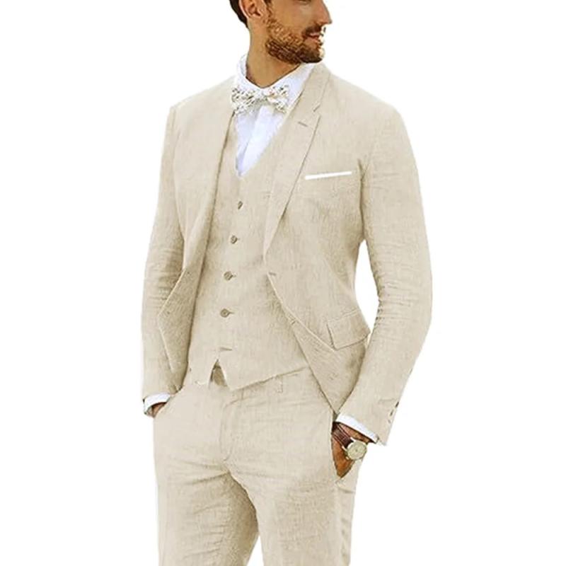 Other - スーツ メンズ 3点セット セットアップ ジャケット ベスト スラックス スリム ビジネス 冠婚葬祭 結婚式 礼服 春夏 無地 ボタン シングル ピークドラペル ポリエステル アイボリー ライトブルー 30代