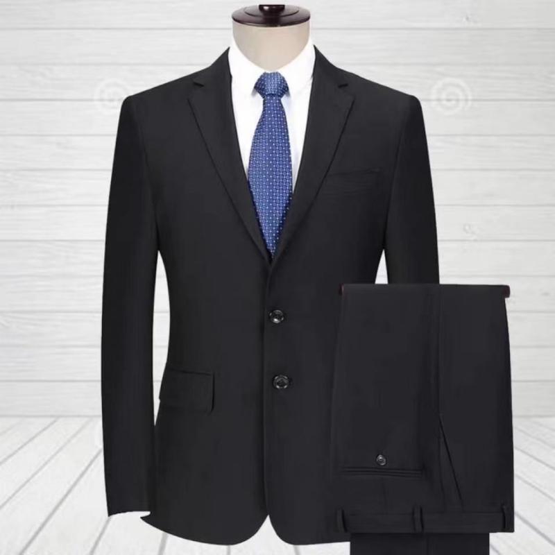 ・スタイル: ビジネス紳士・素材: 化学繊維混紡・主な素材: ポリエステル・利用シーン: ビジネス、通勤・襟の形: ノッチドラペル・ベント: ノーベント・フィット感: スリムフィット・厚み: 普通・カラー展開: ブラック、ホワイト、ライトブルー・サイズ展開: 170、175、180、185、190、195
