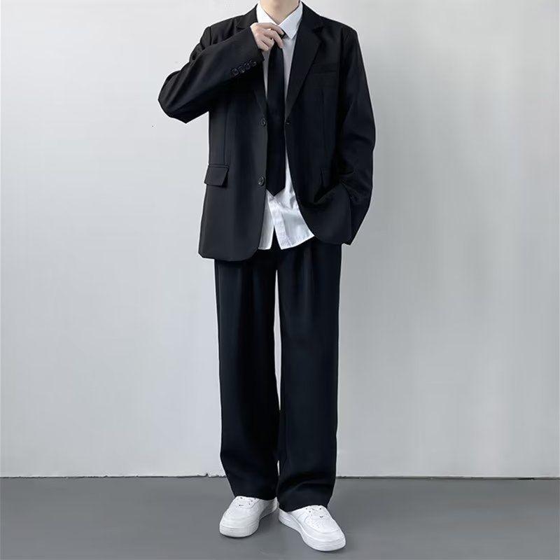 テーラードジャケット メンズ セットアップ スーツ スラックス シャツ ネクタイ ブレザー スクール 制服 学院風 春秋 無地 大きいサイズ ゆったり ゆったり 英国風 カジュアル ビジネス 通勤 通学 学生 紳士服 ポリエステル