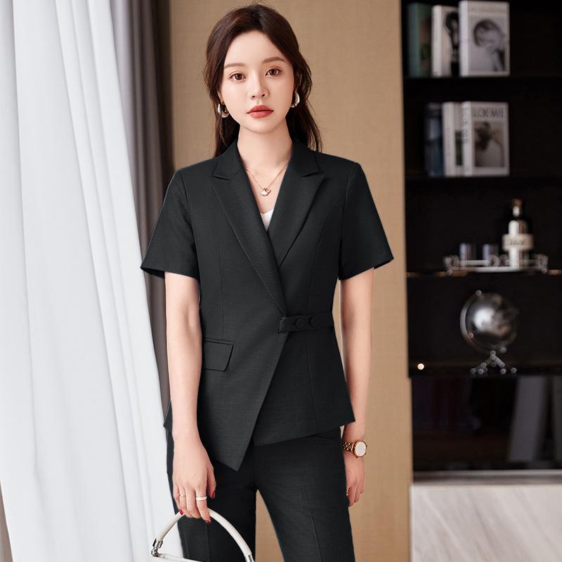 セットアップ レディース 春夏 半袖 ジャケット パンツ スカート スーツ 事務服 制服 上下セット 接客 受付 美容 オフィス ビジネス フォーマル 涼しい 薄手 ストレッチ グレー ブラック ブルー 大きいサイズ