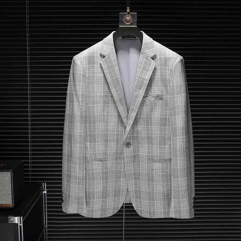Other - テーラードジャケット メンズ チェック柄 アウター ブレザー 紳士服 オールシーズン 長袖 ポリエステル ビジネス 通勤 オフィス 普段使い 羽織り 上着 軽量 シンプル ボタン 立体ポケット カジュアルスタイル