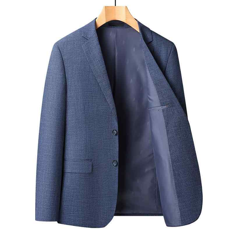 Rakuten - テーラードジャケット メンズ 男性用 紳士服 ブレザー アウター 春夏 薄手 ブルー ノンアイロン 防シワ 家庭 スリム 細身 タイト 無地 カジュアル ビジネス オフィス 綺麗め ボタン ポリエステル混紡素材