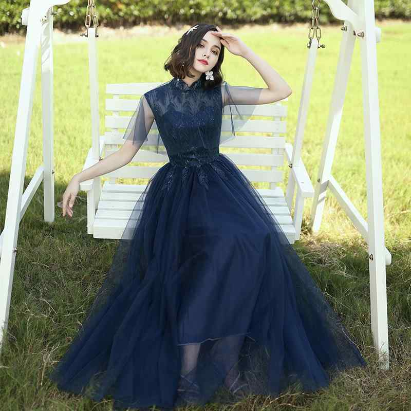 ロングドレス レディース ブライズメイド パーティー 演奏会 二次会 披露宴 お呼ばれ 結婚式 ネイビー 紺 エレガント フェミニン Aライ..