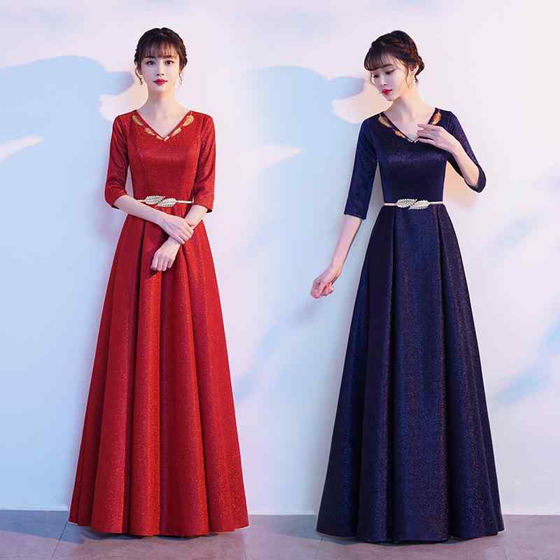 ・素材: 金属繊維・カラー展開: レッド、ネイビー・サイズ展開: S、M、L、XL、XXL、XXXL・シルエット: Aライン・ネックライン: 深Vネック・袖丈: 長袖・スカート丈: ロング丈・ウエスト: ミドルウエスト・対象年齢: 大人・性別: 女性・袖の形状: 通常
