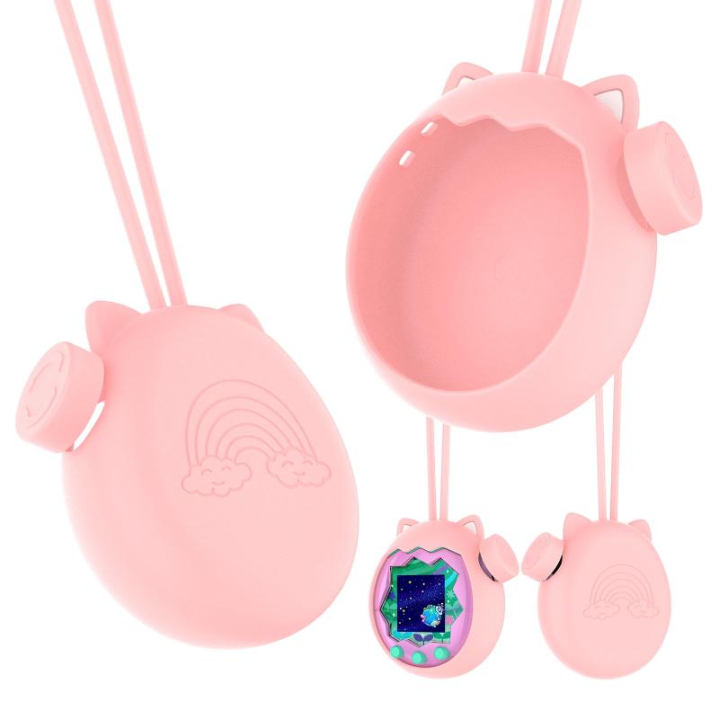 WD CD Tamagotchi Paradise(たまごっちパラダイス) に対応 ケース かわいい 柔らかい シリコン製 一体型 保護カバー 衝撃吸収 防塵防汚 防水 食品級安全 可愛い猫型 全面保護ケース 紛失防止スト