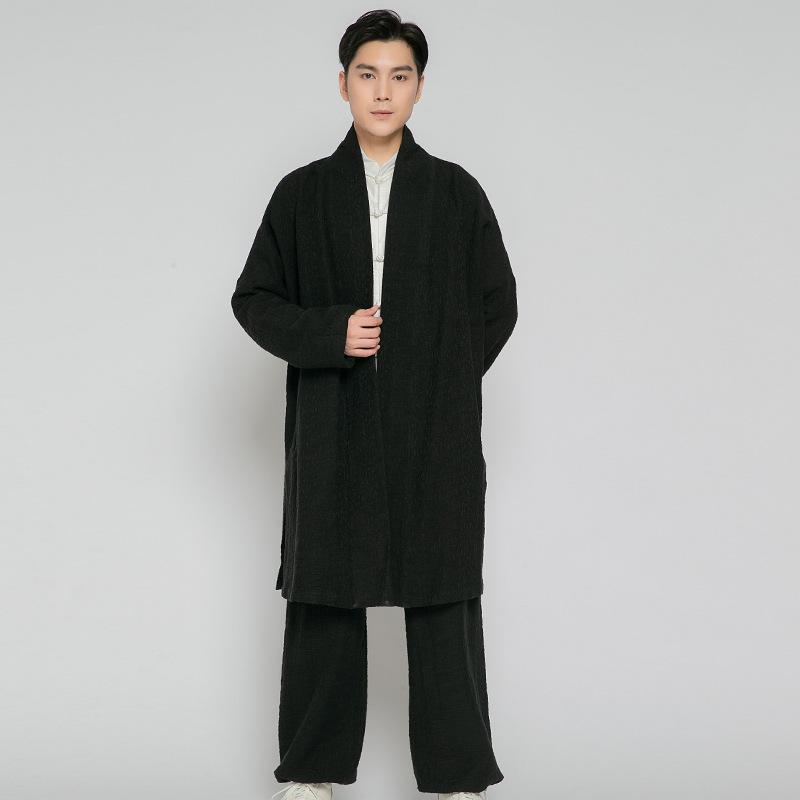 太極拳服 メンズ 春秋 リネン 混紡 長袖 チャイナジャケット 武術 演舞 練習着 中国風 アウター スタンドカラー 普段着 レトロ ゆったり 無地 カジュアル
