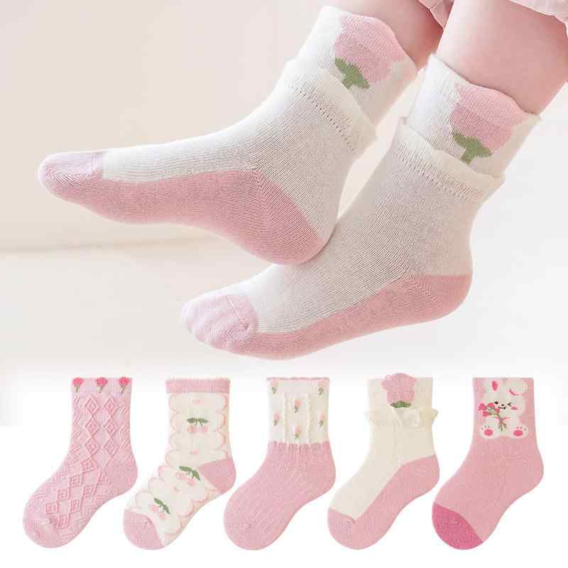 靴下 キッズ 女の子 秋冬 クルーソックス フリル 花柄 うさぎ かわいい 綿 通園 通...