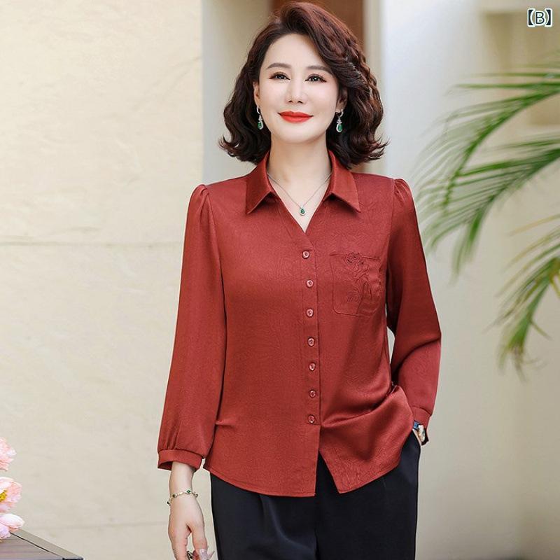 シャツ レディース 春秋 薄手 チェック柄 長袖 前開き ボタン トップス ミセス シニア お母さん きれいめ 上品 着やせ ゆったり 体型カバー 通気性 カジュアル 通勤 普段着 frontop-13452495 フロントップ楽天市場店 サンプル画像3