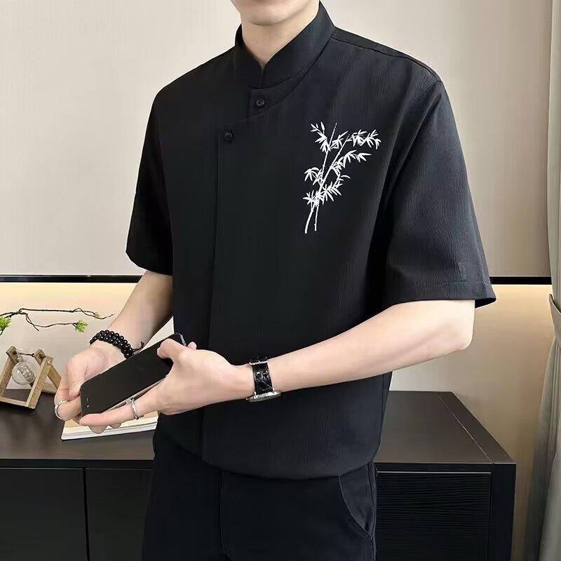 ・カテゴリ: シャツ・スタイル: 青春流行・フィット感: 修身型・襟型: 宽角领・袖丈: 七分袖・柄: 拼色・ディテール: 辑明线・主な素材: 麻・素材含有率: 51%-70%・カラー展開: 白色、黒色・サイズ展開: M、L、XL、2XL、3XL・対象: 青少年、男