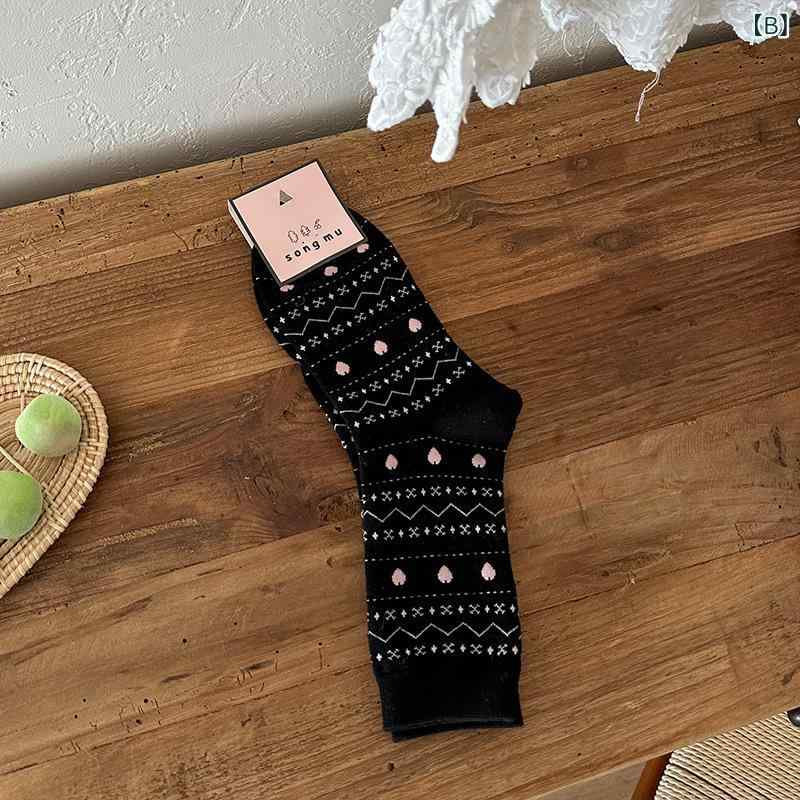 靴下 レディース クルーソックス くしゅくしゅソックス 吸汗 ルーズソックス 秋冬 フェアアイル柄 ハート柄 コーマ綿 ジャガード柄 通学 通勤 レトロ カジュアル 防寒 かわいい frontop-13455652 フロントップ楽天市場店 サンプル画像3