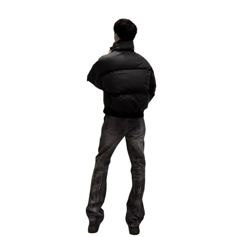デニムパンツ メンズ ブラック ウォッシュ ダメージ加工 秋 ゆったり ストレート ...