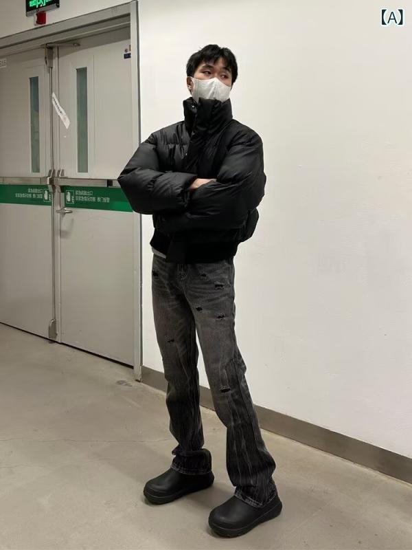 デニムパンツ メンズ ブラック ウォッシュ ダメージ加工 秋 ゆったり ストレート ...