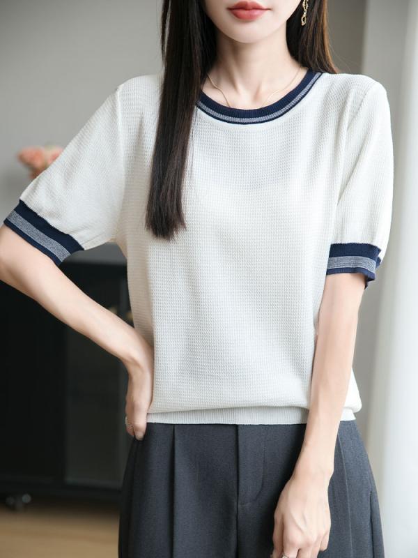 Tシャツ レディース 春夏 半袖 快適 丸首 ニット カットソー トップス プルオーバー カジュアル 通勤 通学