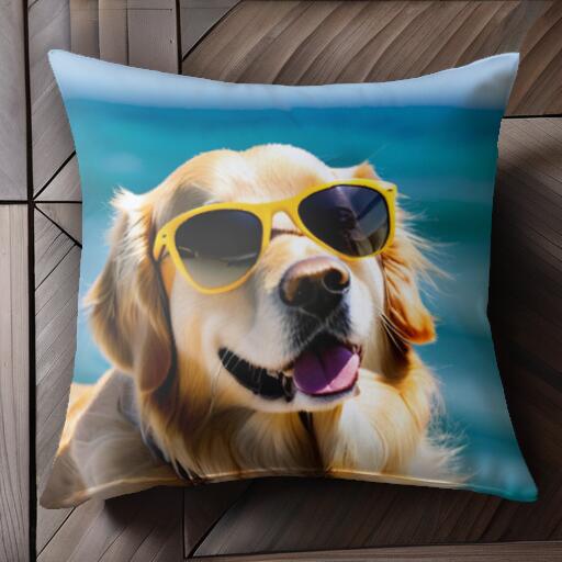 サングラス ゴールデンレトリバー ビーチ 海 夏 楽しそう クッションカバー 犬柄 45×45cm アニマル柄 ..