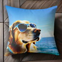 サングラス ゴールデンレトリバー 海 青空 Tシャツ メンズ クッションカバー 犬柄 45×45cm アニマル柄 おしゃれ 可愛い クッション本体付き 正方形