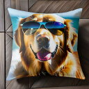 サングラス ゴールデンレトリバー ビーチ Tシャツ メンズ キッズ クッションカバー 犬柄 45×45cm アニマル柄 おしゃれ 可愛い クッション本体付き 正...