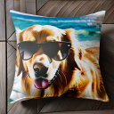サングラス ゴールデンレトリバー ビーチ 海 Tシャツ メンズ クッションカバー 犬柄 45×45cm アニマル柄 おしゃれ 可愛い クッション本体付き 正方形