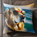 サングラス ゴールデンレトリバー 海 夕日 Tシャツ メンズ クッションカバー 犬柄 45×45cm アニマル柄 おしゃれ 可愛い クッション本体付き 正方形