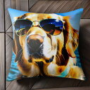 サングラス ゴールデンレトリバー 海 Tシャツ メンズ キッズ クッションカバー 犬柄 45×45cm アニマル柄 おしゃれ 可愛い クッション本体付き 正方形
