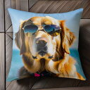 サングラス ゴールデンレトリーバー 海 太陽 Tシャツ メンズ クッションカバー 犬柄 45×45cm アニマル柄 おしゃれ 可愛い クッション本体付き 正方形